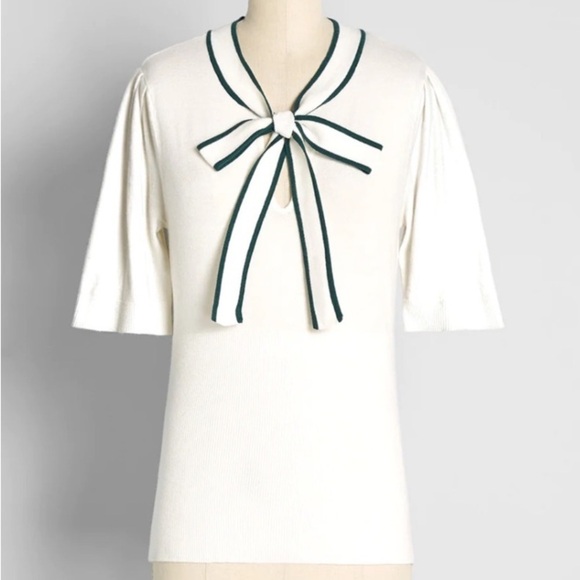 MODCLOTH Bow Thyself Ivory Tie Neck Knit Top NWT Sz XL - Picture 1 of 11